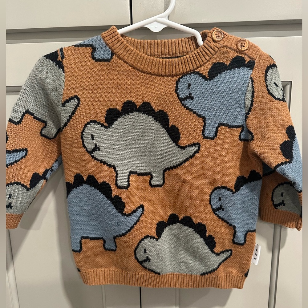 Huxbaby brown gray blue dinosaur sweater sz 0 (6-12 months) baby boy new Hux